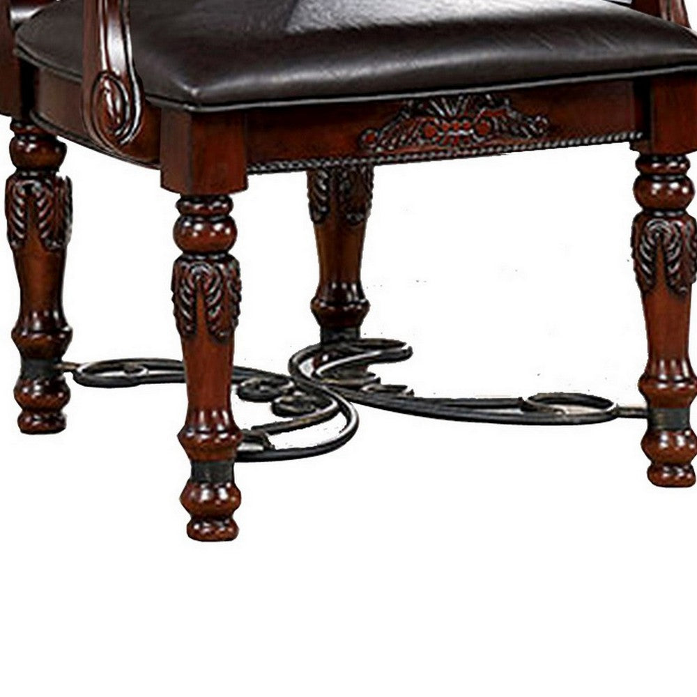 Albi 28 Inch Carved Dining Armchair, Set of 2, Black Faux Leather - BM300607