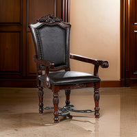 Albi 28 Inch Carved Dining Armchair, Set of 2, Black Faux Leather - BM300607