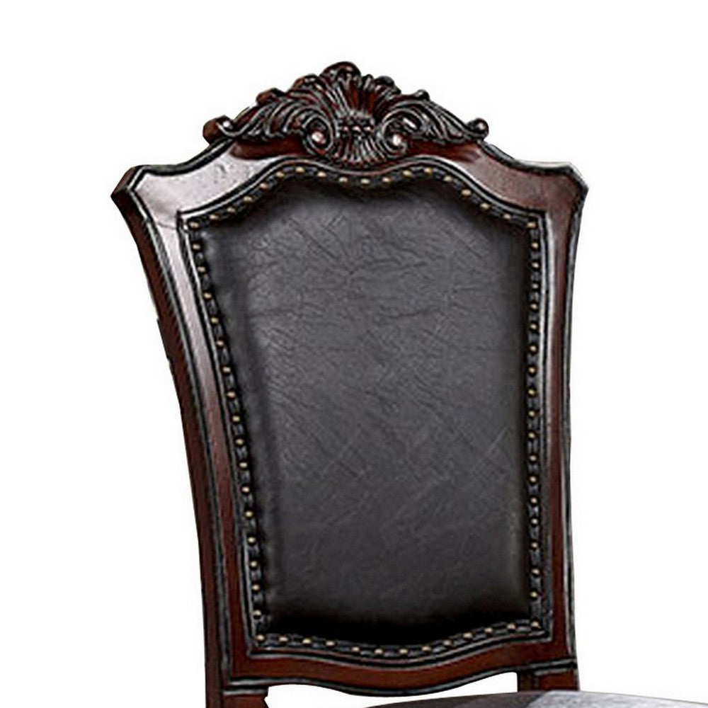 Albi 28 Inch Dining Chair, Set of 2, Black Faux Leather, Scrolled Metal  - BM300608