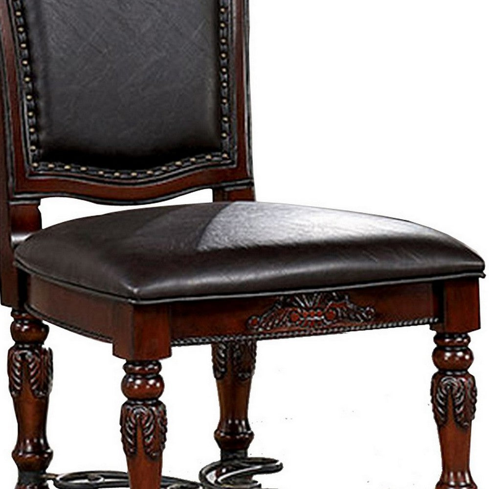 Albi 28 Inch Dining Chair, Set of 2, Black Faux Leather, Scrolled Metal  - BM300608