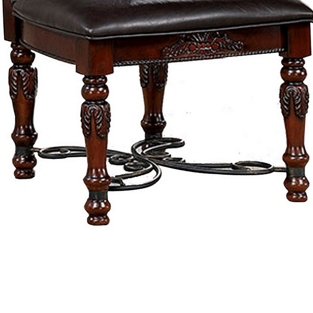 Albi 28 Inch Dining Chair, Set of 2, Black Faux Leather, Scrolled Metal  - BM300608