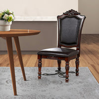 Albi 28 Inch Dining Chair, Set of 2, Black Faux Leather, Scrolled Metal  - BM300608