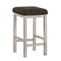Berg 26 Inch Stool, Brown Fabric Padded Seat, White Wood Base, Set of 2 - BM300614