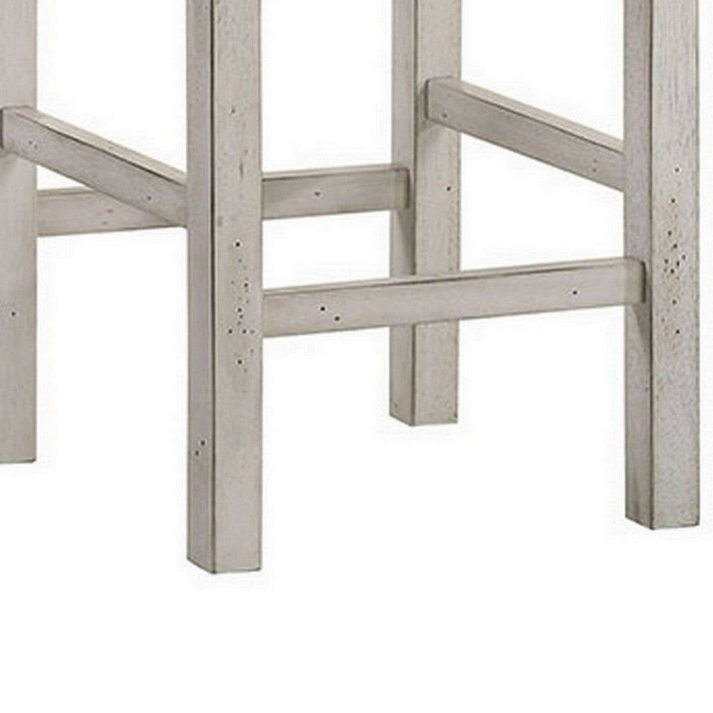 Berg 26 Inch Stool, Brown Fabric Padded Seat, White Wood Base, Set of 2 - BM300614