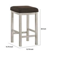 Berg 26 Inch Stool, Brown Fabric Padded Seat, White Wood Base, Set of 2 - BM300614