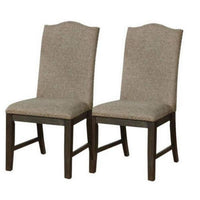 20 Inch Dining Chair, Set of 2, Gray Fabric, Espresso Wood, Nailhead Trim - BM300617