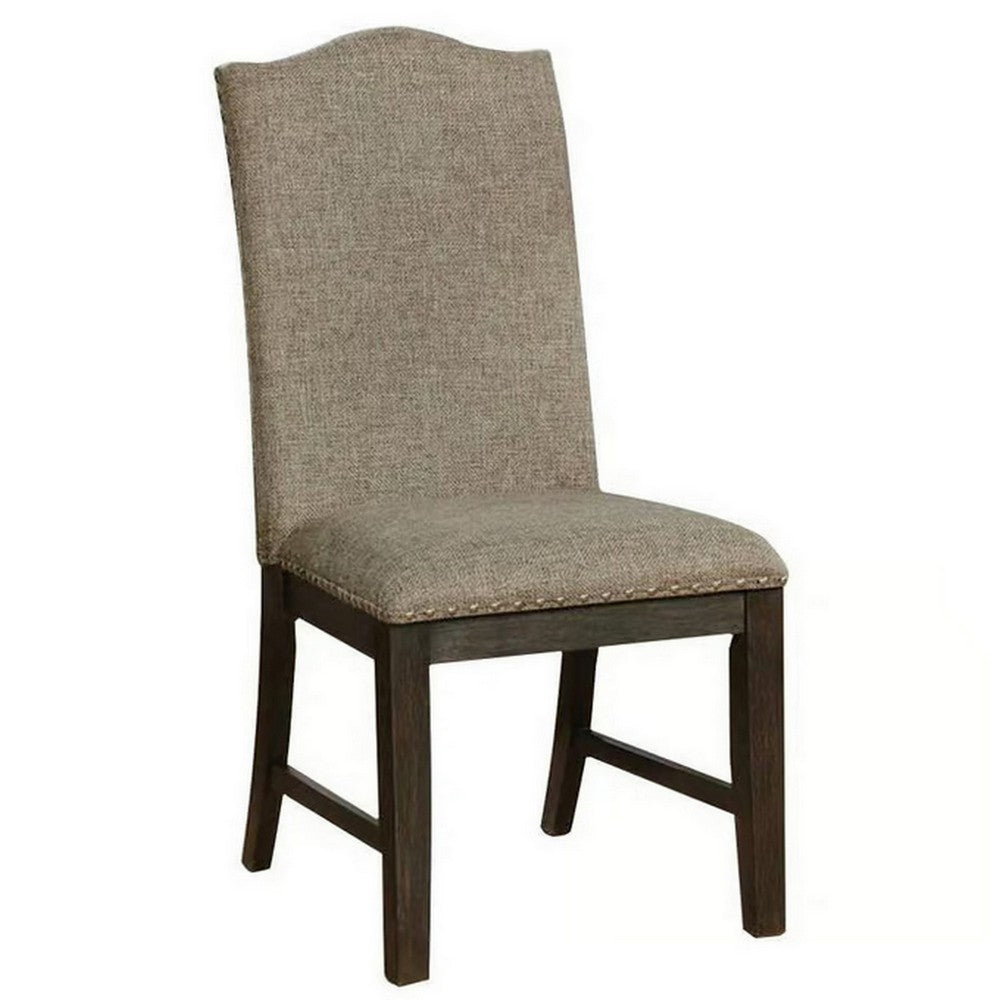 20 Inch Dining Chair, Set of 2, Gray Fabric, Espresso Wood, Nailhead Trim - BM300617