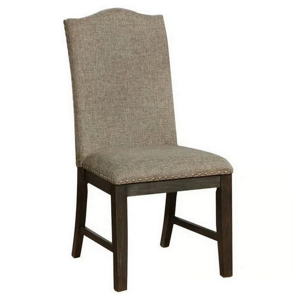 20 Inch Dining Chair, Set of 2, Gray Fabric, Espresso Wood, Nailhead Trim - BM300617