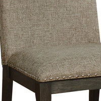 20 Inch Dining Chair, Set of 2, Gray Fabric, Espresso Wood, Nailhead Trim - BM300617