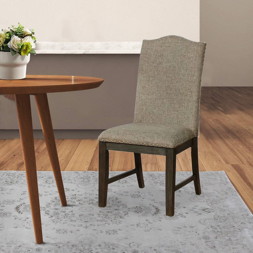 20 Inch Dining Chair, Set of 2, Gray Fabric, Espresso Wood, Nailhead Trim - BM300617
