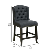 Bega 24 Inch Counter Height Chair, Set of 2, Wingback, Tufted, Smooth Gray - BM300619