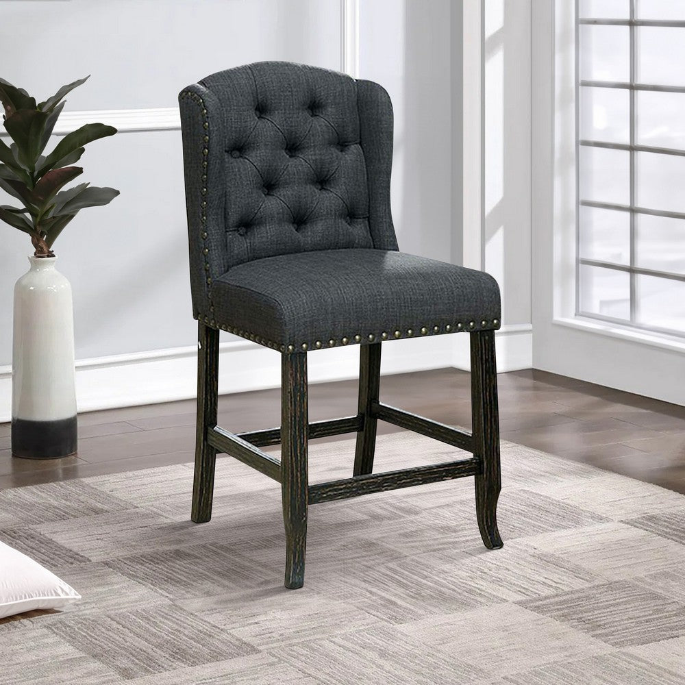 Bega 24 Inch Counter Height Chair, Set of 2, Wingback, Tufted, Smooth Gray - BM300619