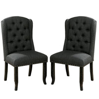 Bega 23 Inch Dining Chair, Set of 2, Wingback, Button Tufted, Black, Gray - BM300620