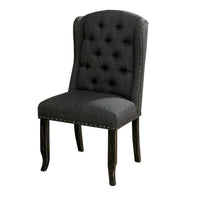 Bega 23 Inch Dining Chair, Set of 2, Wingback, Button Tufted, Black, Gray - BM300620