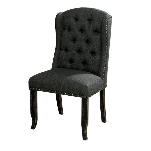 Bega 23 Inch Dining Chair, Set of 2, Wingback, Button Tufted, Black, Gray - BM300620