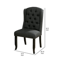 Bega 23 Inch Dining Chair, Set of 2, Wingback, Button Tufted, Black, Gray - BM300620