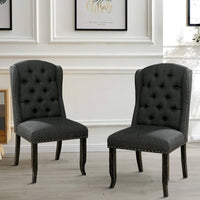 Bega 23 Inch Dining Chair, Set of 2, Wingback, Button Tufted, Black, Gray - BM300620