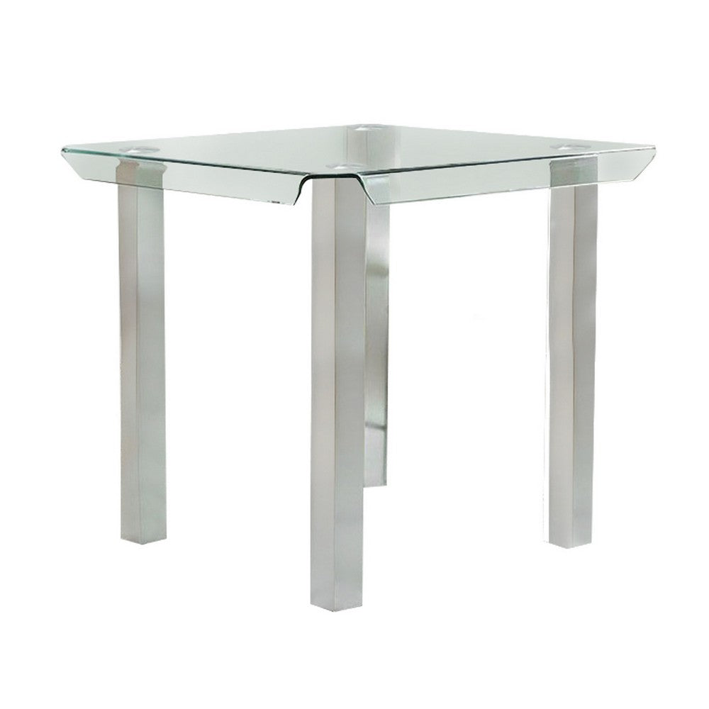 Jan 39 Inch Counter Height Glass Table, Square Top, Curved, Chrome Legs - BM300624