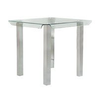 Jan 39 Inch Counter Height Glass Table, Square Top, Curved, Chrome Legs - BM300624