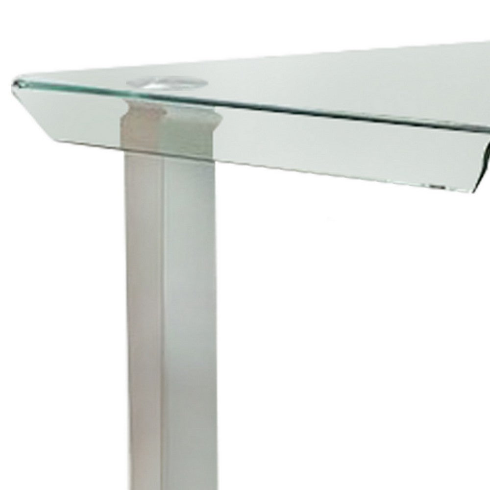 Jan 39 Inch Counter Height Glass Table, Square Top, Curved, Chrome Legs - BM300624