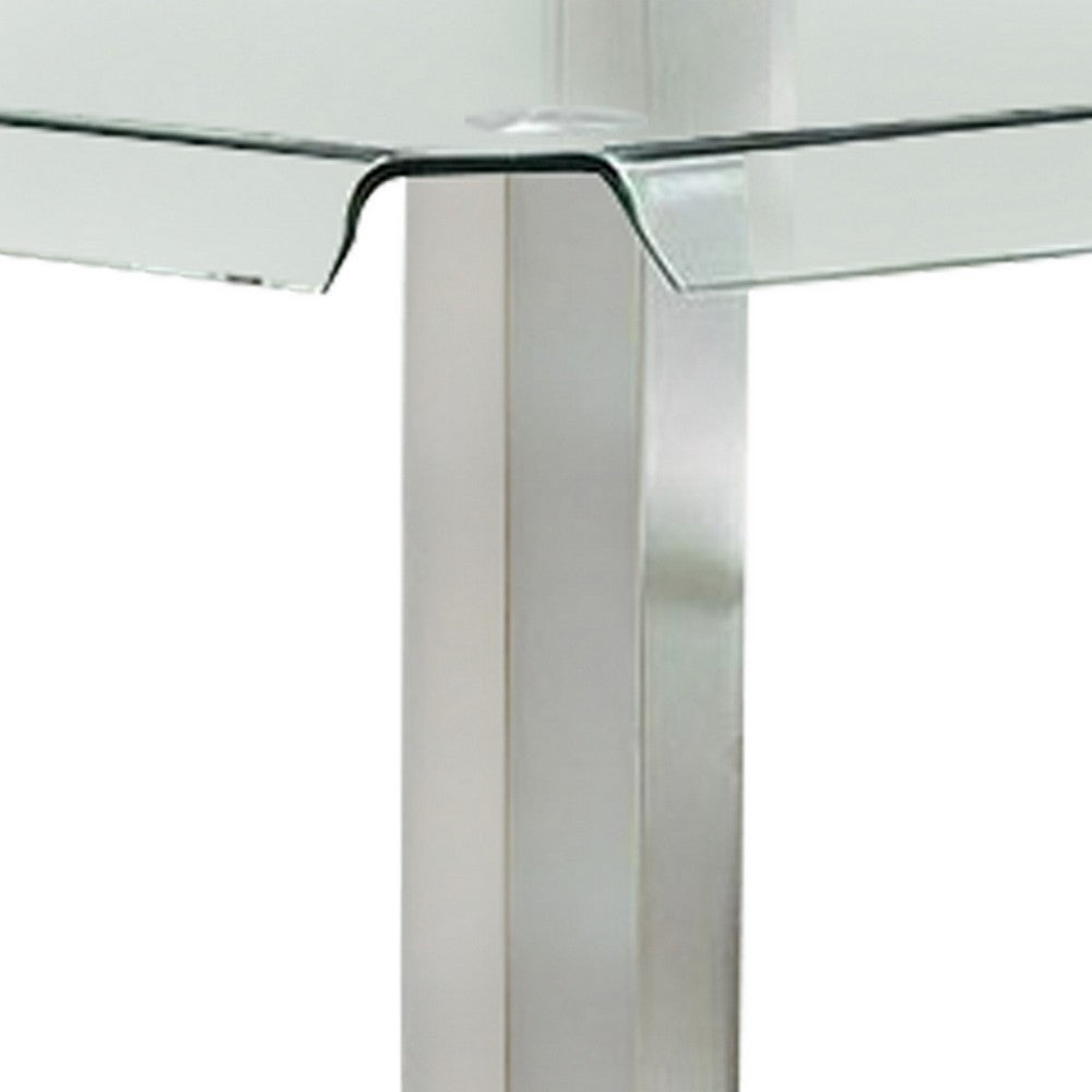 Jan 39 Inch Counter Height Glass Table, Square Top, Curved, Chrome Legs - BM300624