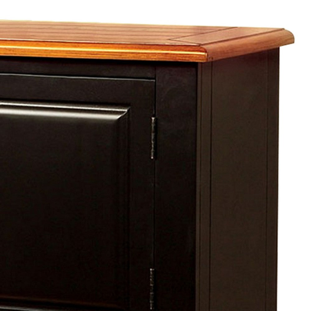 Fritz 52 Inch Server, 2 Cabinets, 2 Drawers, Black, Oak Brown, Turned Legs - BM300629