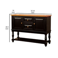 Fritz 52 Inch Server, 2 Cabinets, 2 Drawers, Black, Oak Brown, Turned Legs - BM300629