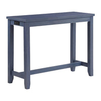 Eala 3 Piece Counter Height Table and Stool Set, Blue Wood, Gray Fabric - BM300630