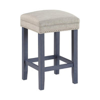 Eala 3 Piece Counter Height Table and Stool Set, Blue Wood, Gray Fabric - BM300630