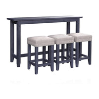 Eala 4 Piece Counter Height Table and Stool Set, Blue Wood, Gray Fabric - BM300631