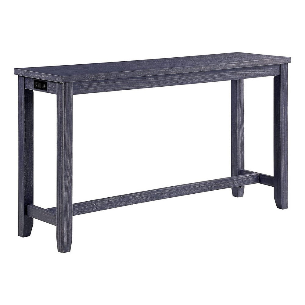 Eala 4 Piece Counter Height Table and Stool Set, Blue Wood, Gray Fabric - BM300631