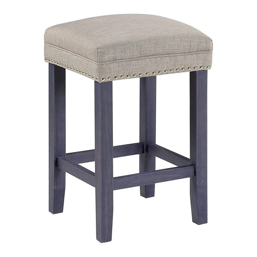 Eala 4 Piece Counter Height Table and Stool Set, Blue Wood, Gray Fabric - BM300631