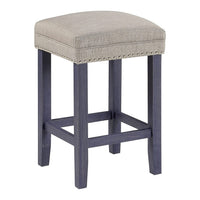 Eala 4 Piece Counter Height Table and Stool Set, Blue Wood, Gray Fabric - BM300631