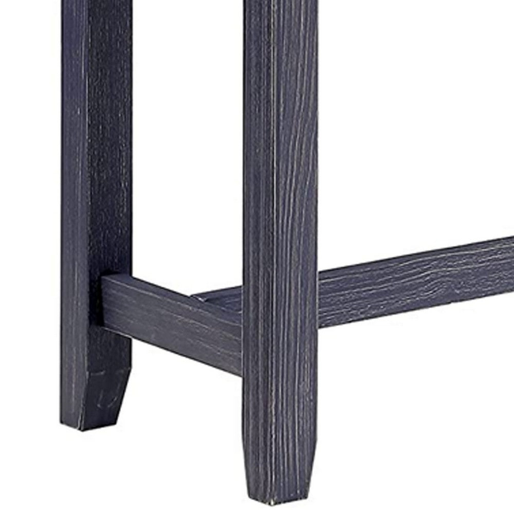 Eala 4 Piece Counter Height Table and Stool Set, Blue Wood, Gray Fabric - BM300631