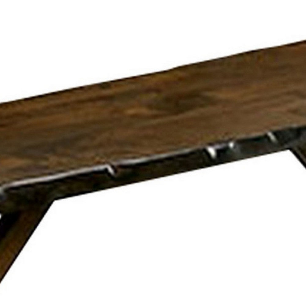 Naef 54 Inch Wood Dining Bench, Walnut Brown, Live Edges, Angled Legs  - BM300632