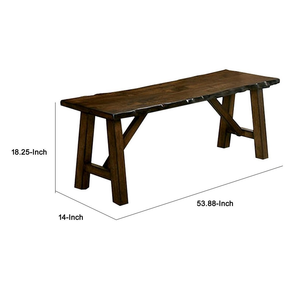 Naef 54 Inch Wood Dining Bench, Walnut Brown, Live Edges, Angled Legs  - BM300632