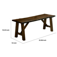 Naef 54 Inch Wood Dining Bench, Walnut Brown, Live Edges, Angled Legs  - BM300632