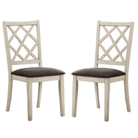 Ara 18 Inch Dining Chair, Set of 2, Crossbuck Back, White Wood, Gray Fabric - BM300637