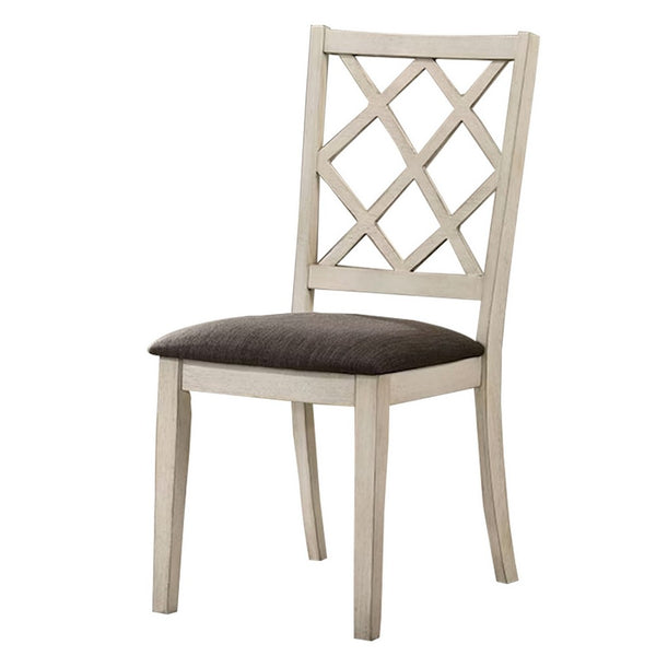 Ara 18 Inch Dining Chair, Set of 2, Crossbuck Back, White Wood, Gray Fabric - BM300637