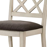 Ara 18 Inch Dining Chair, Set of 2, Crossbuck Back, White Wood, Gray Fabric - BM300637
