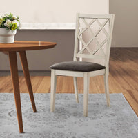 Ara 18 Inch Dining Chair, Set of 2, Crossbuck Back, White Wood, Gray Fabric - BM300637