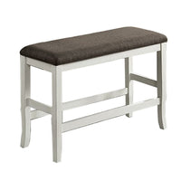 Rune 41 Inch Counter Height Bench, Off White Wood Base, Gray Padded Seat - BM300643