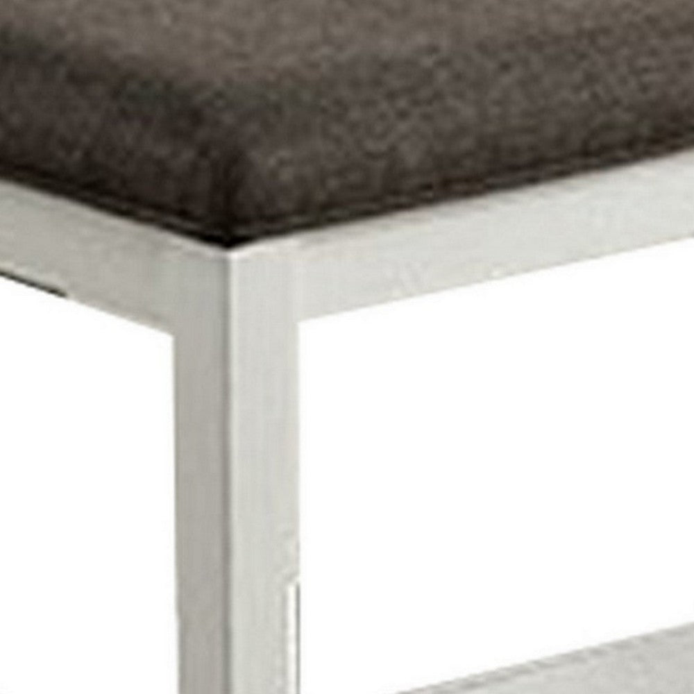 Rune 41 Inch Counter Height Bench, Off White Wood Base, Gray Padded Seat - BM300643