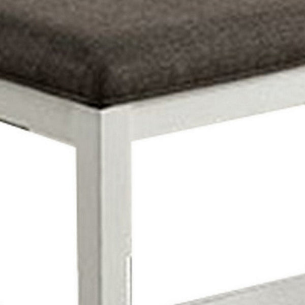 Rune 41 Inch Counter Height Bench, Off White Wood Base, Gray Padded Seat - BM300643