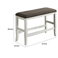 Rune 41 Inch Counter Height Bench, Off White Wood Base, Gray Padded Seat - BM300643