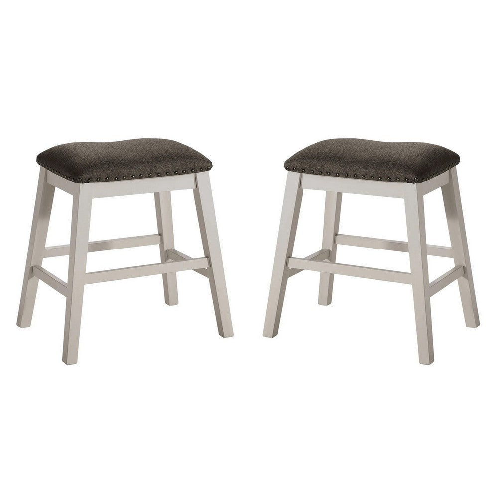 Rune 25 Inch Counter Height Wood Stool, Set of 2, Off White, Gray Seating - BM300644