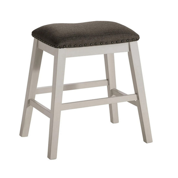 Rune 25 Inch Counter Height Wood Stool, Set of 2, Off White, Gray Seating - BM300644