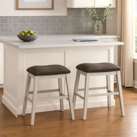 Rune 25 Inch Counter Height Wood Stool, Set of 2, Off White, Gray Seating - BM300644