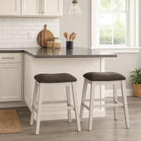 Rune 25 Inch Counter Height Wood Stool, Set of 2, Off White, Gray Seating - BM300644