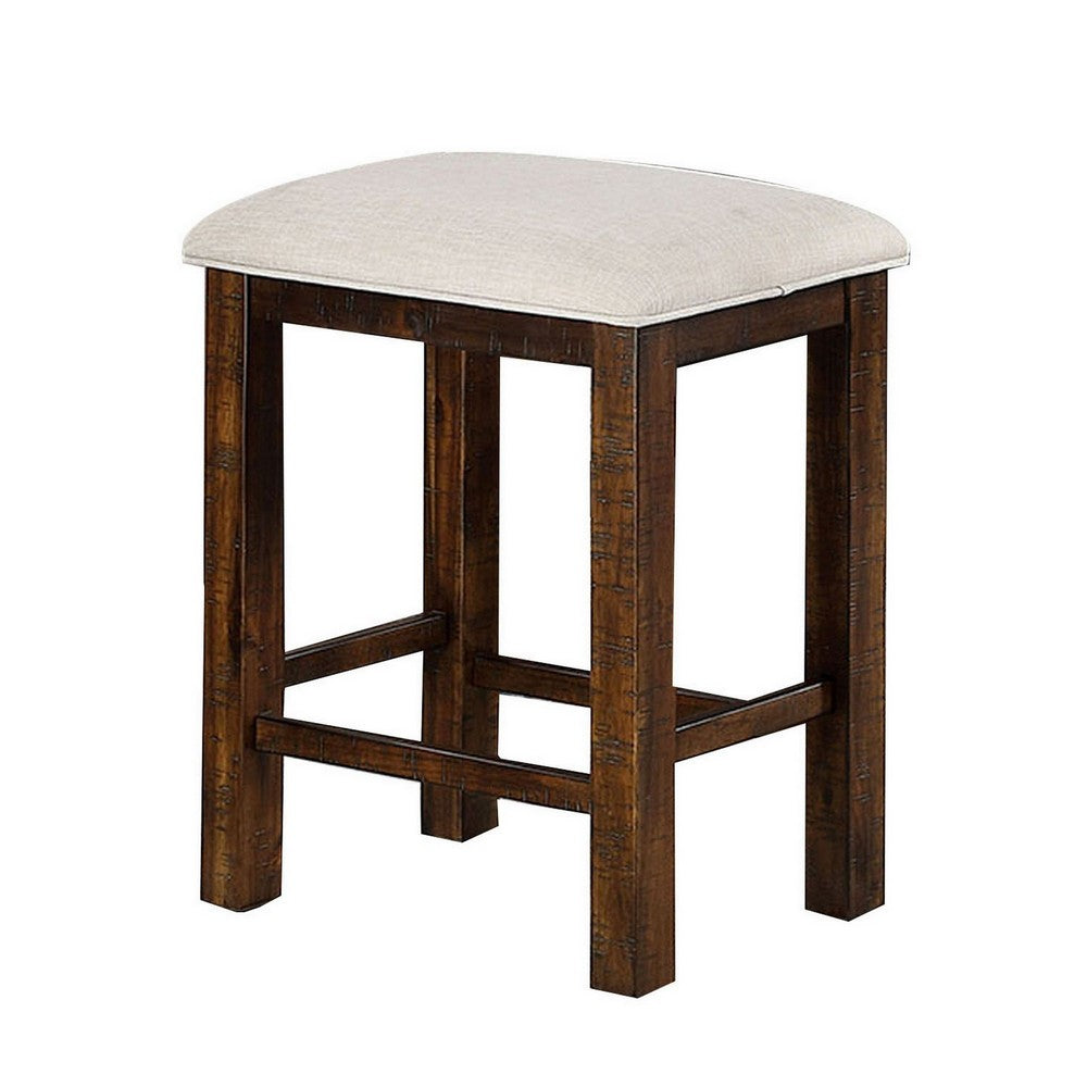 Shaw 25 Inch Counter Height Stool, Set of 2, Beige Seat, Rustic Brown Base - BM300653